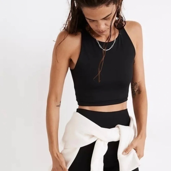 New Madewell MWL Form Racerback Crop Tank Top Black NA554 - Picture 1 of 9